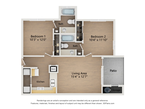 B1 2X2 Floor Plan, 787 SQFT